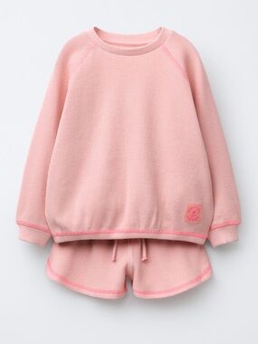 Zara Pink Waffle Knit Sweater & Shorts Set